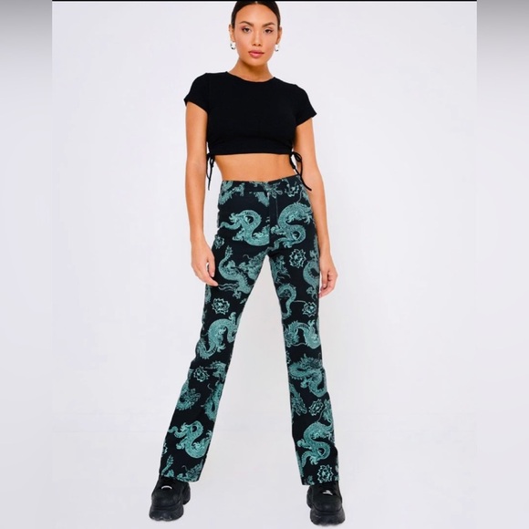 Motel Rocks Pants - Size extra small, black and mint motel brand dragon pants.